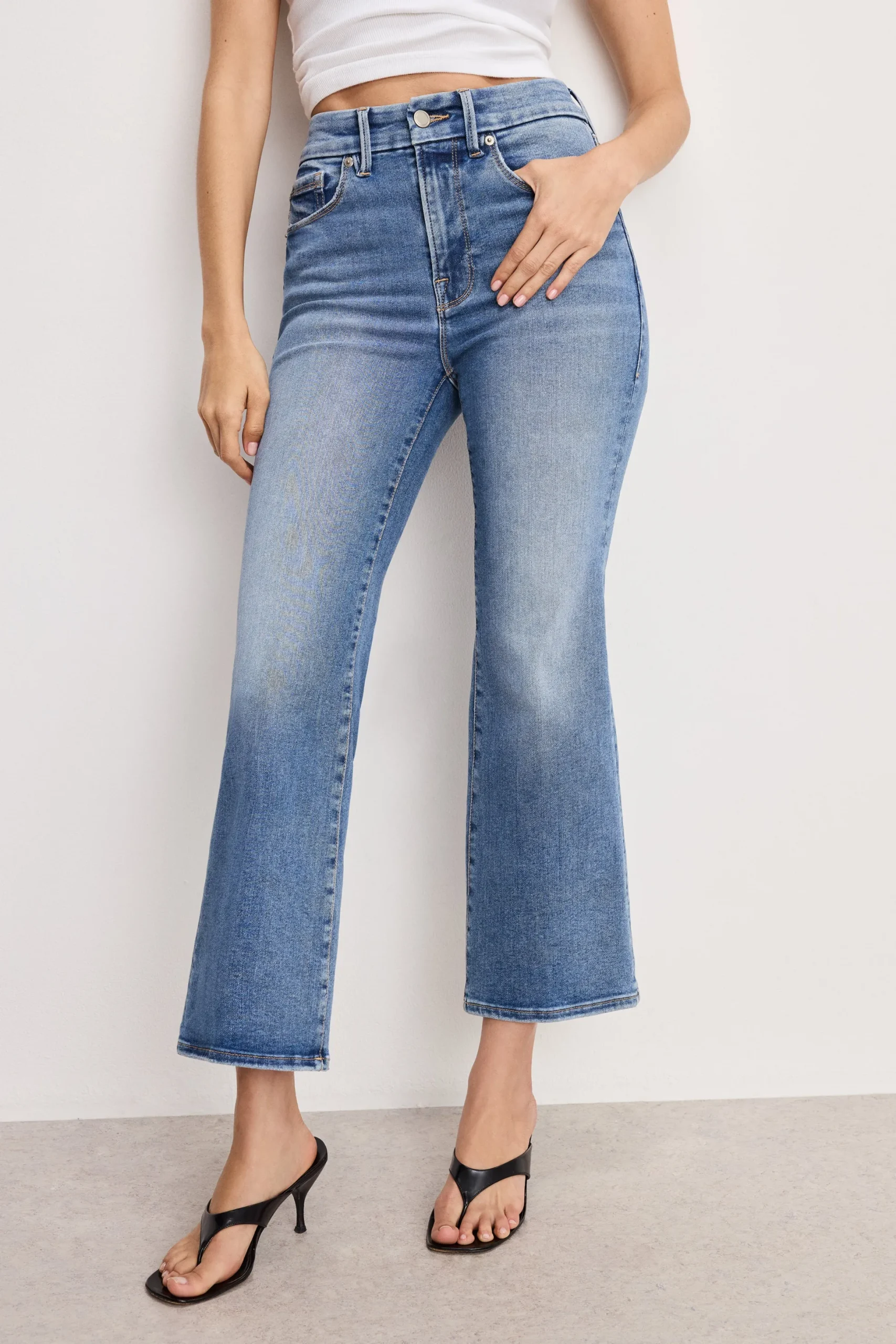 always fits good legs cropped mini boot jeans