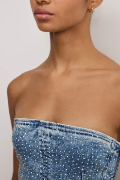 crystal strapless mini dress