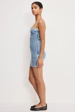 crystal strapless mini dress