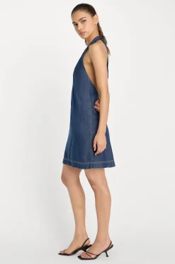 denim halter shift dress