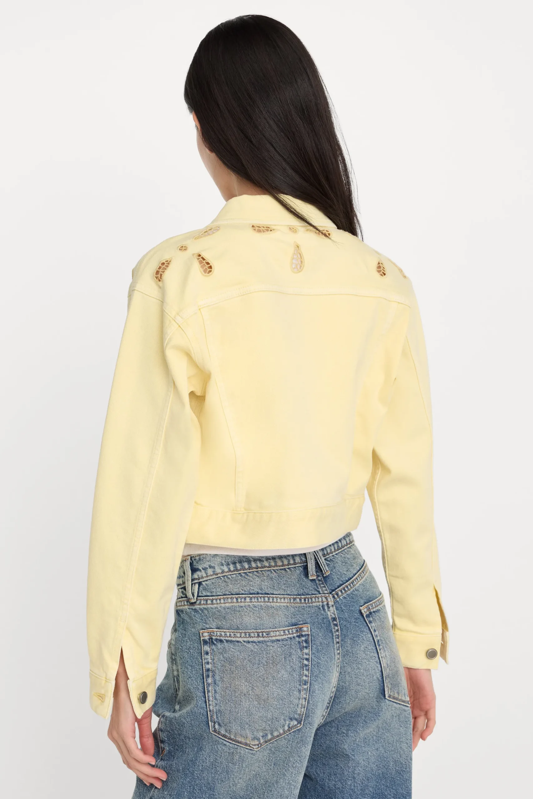 essential crop denim jacket embroidered