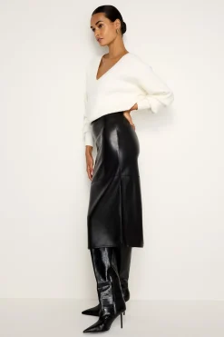 faux leather midi skirt