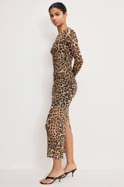 mesh ruched maxi dress