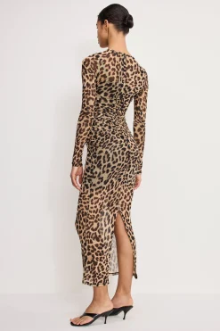 mesh ruched maxi dress