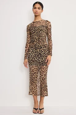 mesh ruched maxi dress