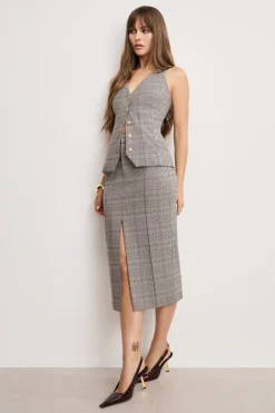 plaid midi skirt