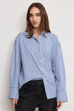 poplin oversized shirt w button adjustable waist