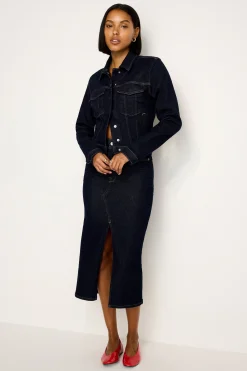 rinsed denim midi skirt