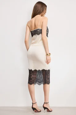 satin lace slip midi skirt