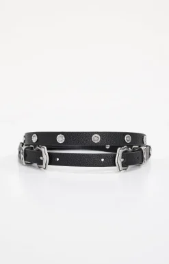 skinny double buckle belt