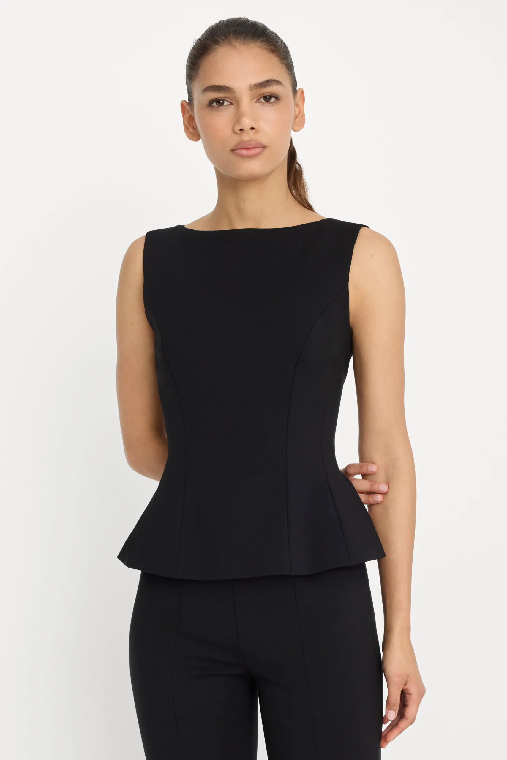 soft stretch ponte straight neck top