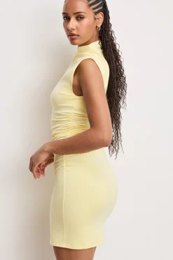 super stretch jersey mock neck mini dress